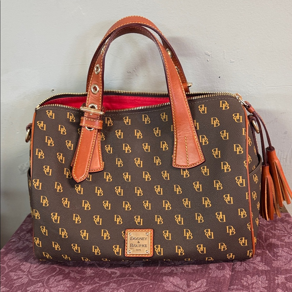 Dooney & Bourke Gold and Brown Logo Satchel